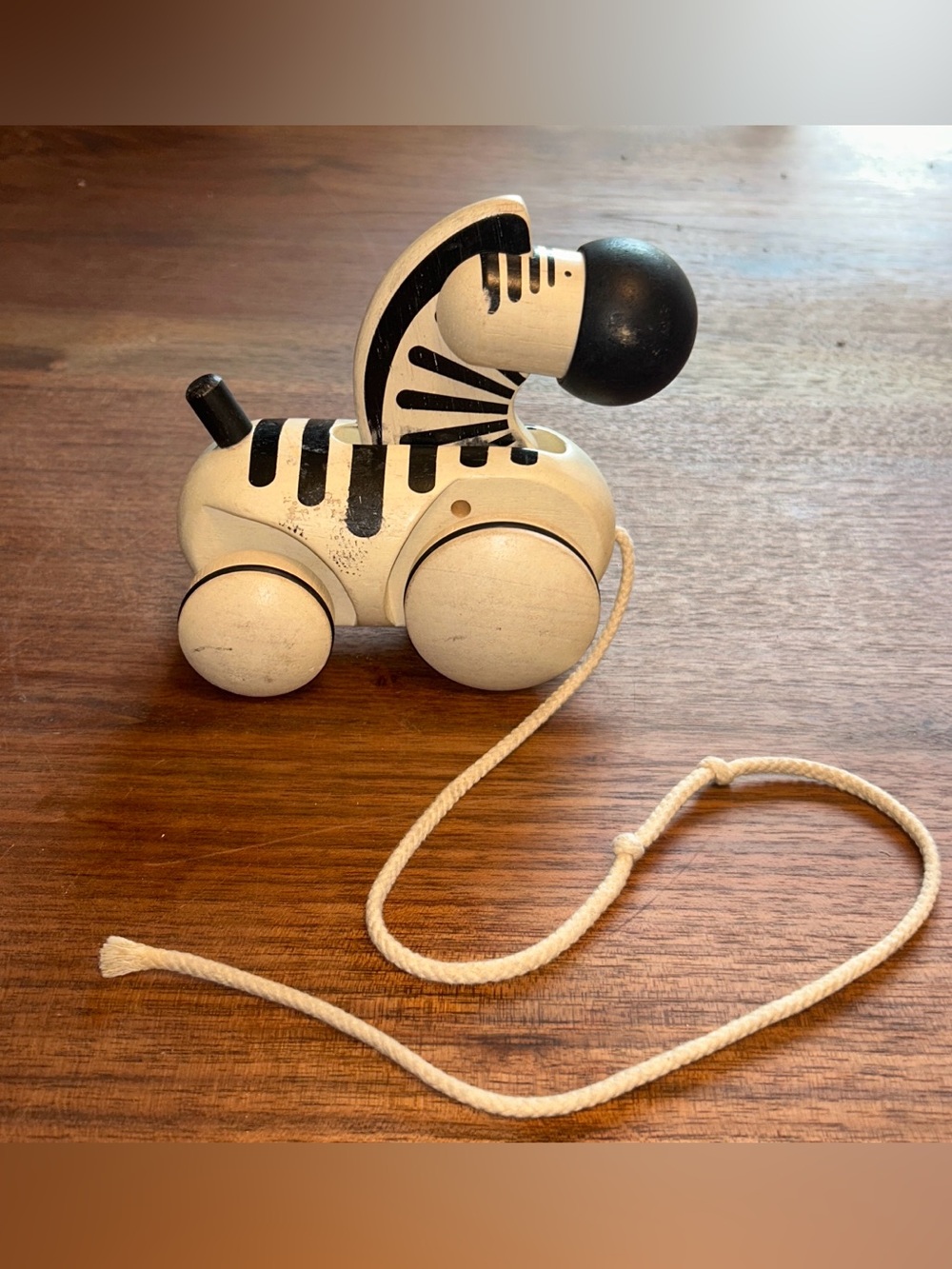 Rare Plan Toys 090710 Zebra Baby Toddler Push Pull Wooden Toy Rolls With String.